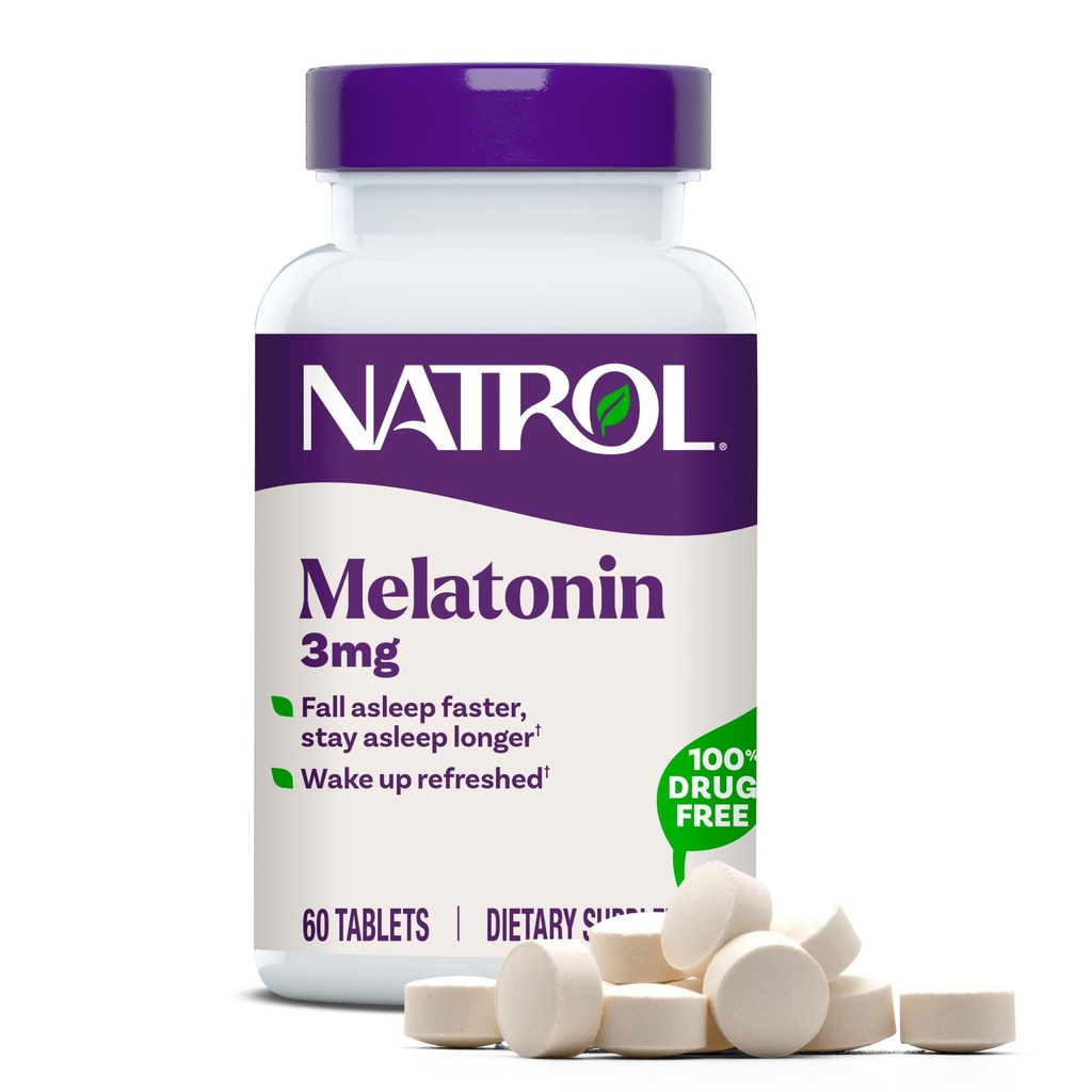 Natrol Melatonin 3 mg, supplemento dietetico per il sonno riposante, integratori di sonno per gli adulti, compresse di melatonina 60, alimentazione di 60 giorni