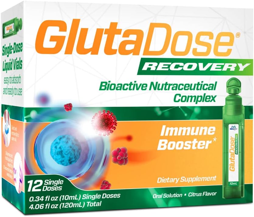 GlutaDose Recovery Immunity Supplement - Liquid Vitamins Supporto immunitario per bambini e adulti, Cold & Flu Care Package (Glutathione Astragalus Echinacea Acerola) Booster immunitario per gli uomini delle donne - 12 Vials