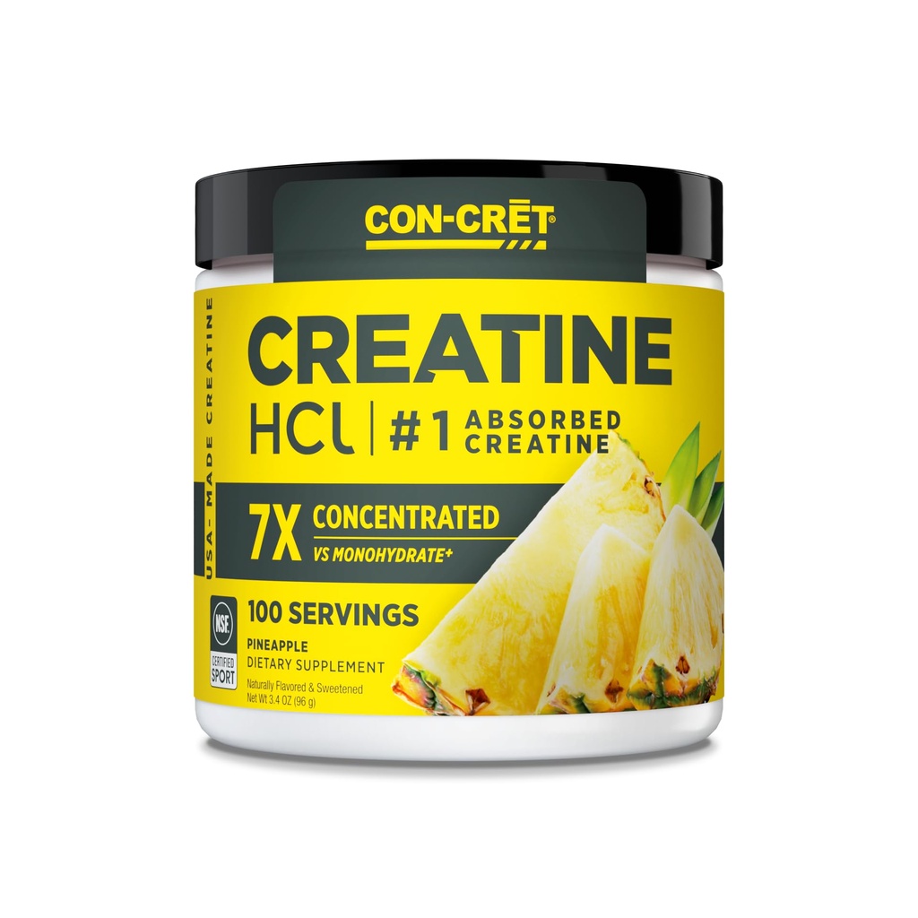 CON-CRET Creatine HCl Powder | Muscle, Cognitive, Cellular Energy Support | No Bloating or Cramps | Certificato USA Made & NSF | Ananas (100 Serving)