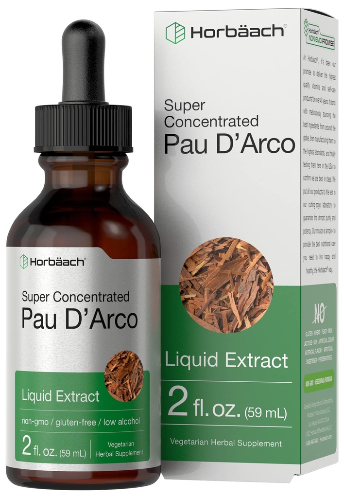 Horbaach PAU D Arco Bark Tincture | 2 fl oz | Tabebuia Avellanedae Herb Extract | Low Alcohol Liquid Drops | Vegetariano, Non-GMO & Gluten Free Herbal Supplement