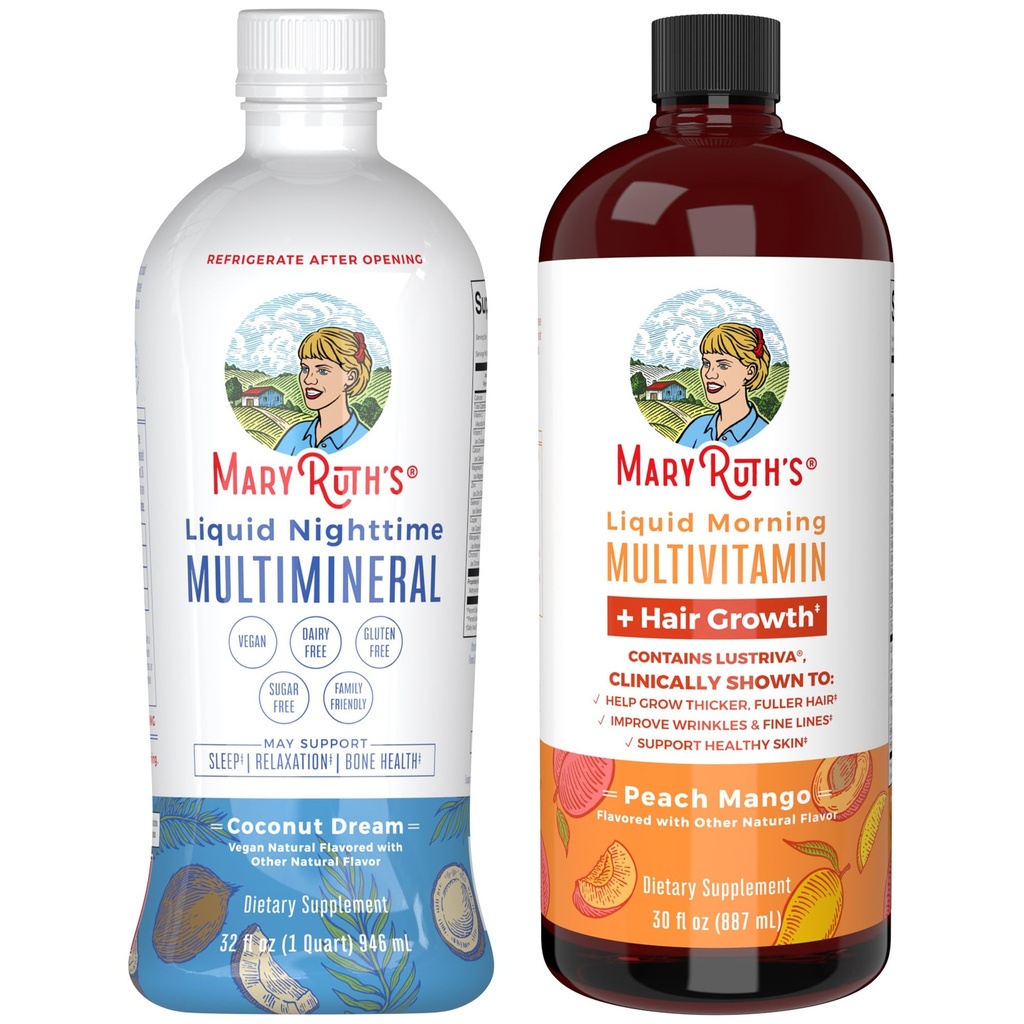 Multimineral notturno di MaryRuth (Coconut, 32oz) & Multivitamin Liquid + Hair Growth (Peach Mango, 30oz) | Clean Label Project Verified® | Bedtime Routine & Beauty | Sugar-Free, Vegan, Gluten-Free