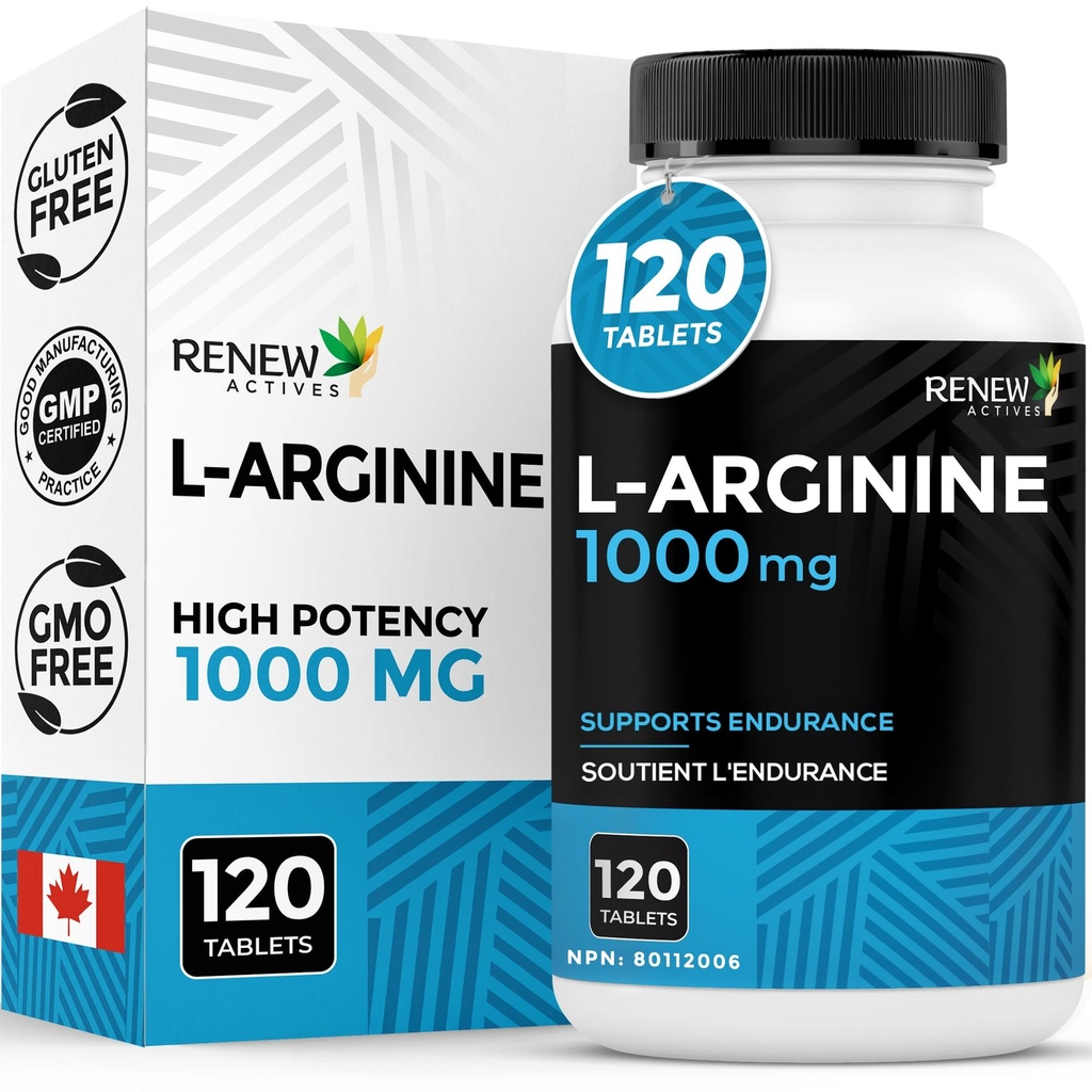 Integratore L-Arginina 1000MG per Serving - Forza & Endurance, Essenziale per Proteine Sintesi & Funzione Muscolare, Fisica Performance Booster - Made in Canada - 120 Tablet