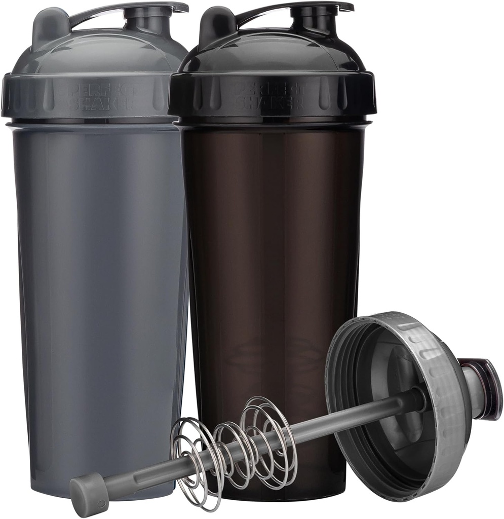 [2-Pack] Bottiglia 28-Ounce Shaker | Bottiglia di frullatore di proteine con Mixer di filo d'azione-Rod | Le coppe di Shaker sono BPA Free e Lavastoviglie Safe | Nero & Grigio