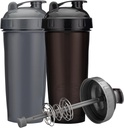 [2-Pack] Bottiglia 28-Ounce Shaker | Bottiglia di frullatore di proteine con Mixer di filo d'azione-Rod | Le coppe di Shaker sono BPA Free e Lavastoviglie Safe | Nero & Grigio
