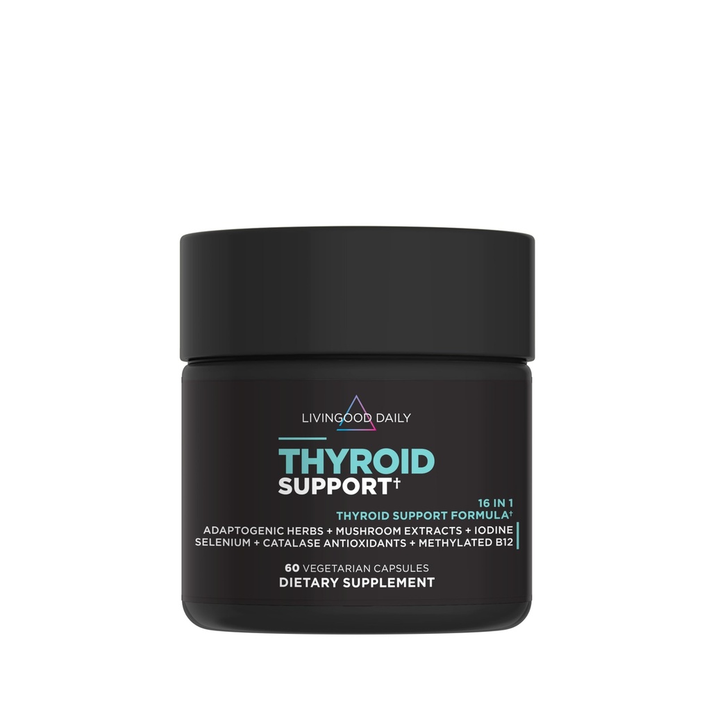 Integratore di supporto giornaliero della tiroide, 16-in-1 miscela di benessere con erbe adaptogene, iodio, magnesio e selenio, supporto della tiroide per le donne e gli uomini, capsule vegetariane, senza glutine, 60 conte