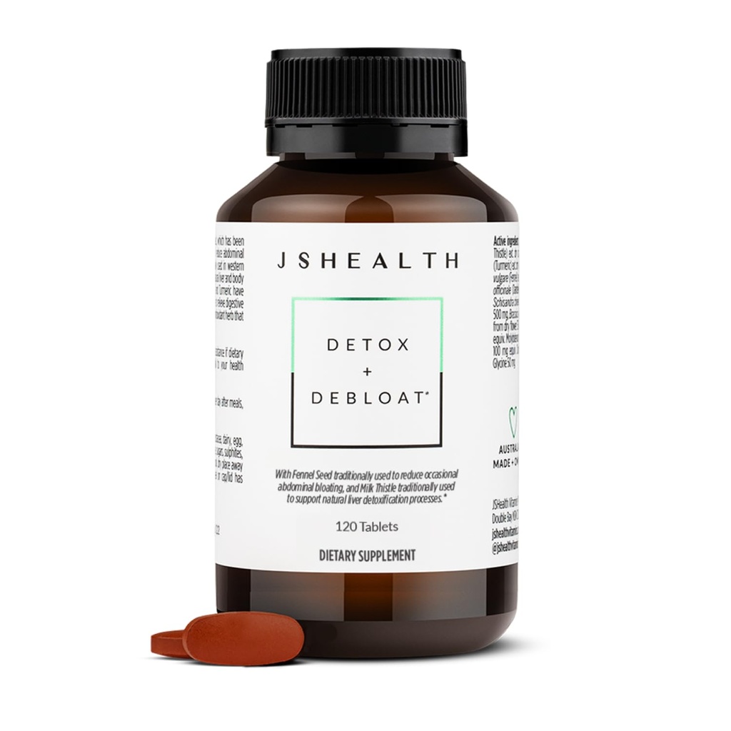 JSHealth Vitamins Detox and Debloat Liver Health Formula | Pillole di disintossicazione del fegato | Formula di debuzione con cardo del latte, curcuma, fennel | Liver Cleanse Supplement (120 compresse)