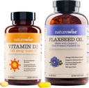 NatureWise Vitamina D3 5000iu (125 mcg) 1 anno di fornitura per la funzione muscolare sana, e supporto immunitario Olio di lino organico Max 720mg ALA | Olio di Flax Omega 3