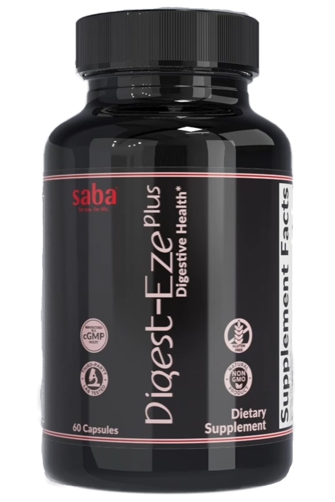 Saba Digestivo-EZE Plus–Broad Spettro Enzimi vegetali, Prebiotici & Probiotici - Support Digestivo & Gut Funzioni, Immunità & Assorbimento con Betaine, Bromelain -60 Capsule
