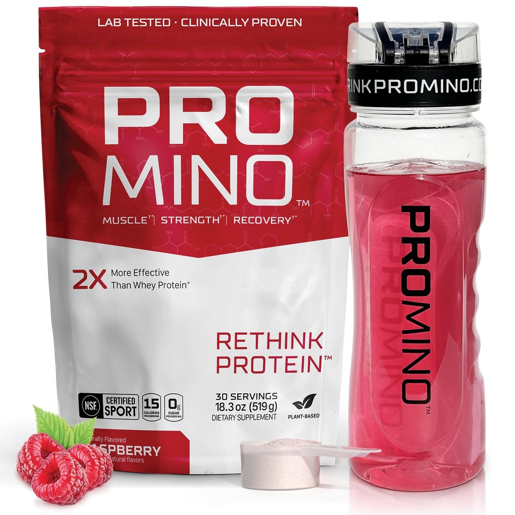 Promino® Essential Amino Acid Muscle Drink – 2X Più Efficace Di Whey – Certificato NSF per lo sport – Carburante di recupero senza zucchero – Raspberry, 30 Serve