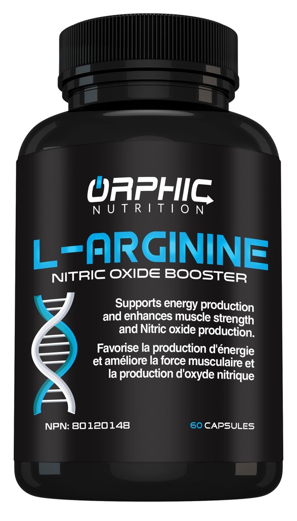 ORPHIC NUTRITION L Arginina Supplemento per gli uomini 1000mg+ - 60 capsule - L Citrullina e Nitric Ossido Supplemento per sostenere la salute del muscolo, Esercizio Endurance, Vasularità, salute del cuore, livelli di energia*