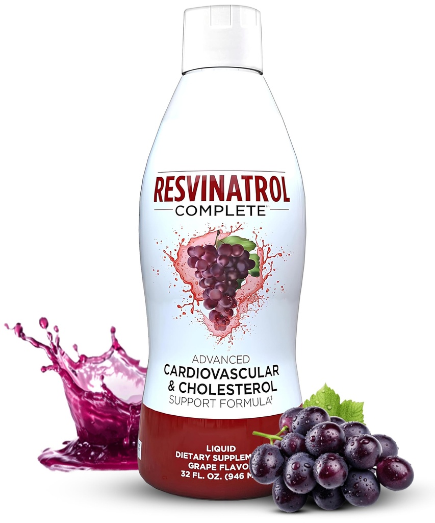 – 32 Fl. Oz. Advanced Liquid Cardiovascular & Cholesterol Support Formula – Liquid Resveratrol Supplement promuove l'invecchiamento sano, salute del cuore e livelli di energia