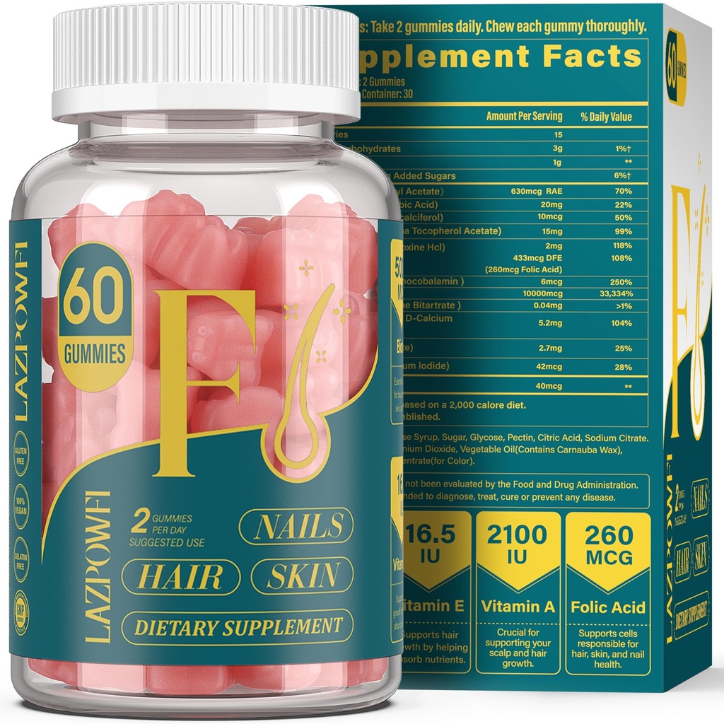 Biotina Gummies -Hair pelle e unghie Vitamine per uomini e donne, Vegan vitamina B7, Supporta la crescita dei capelli e unghie più forti, 30 giorni di alimentazione - Raspberry-60 Conte