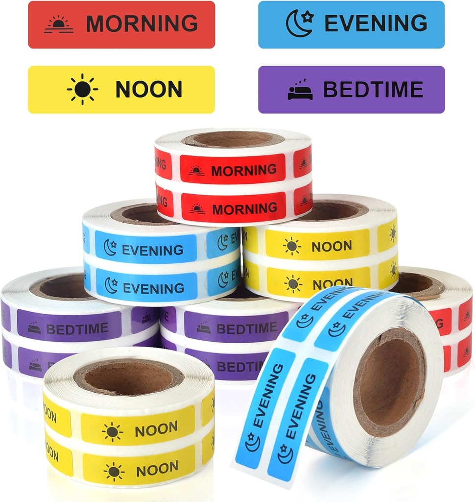 Etichetta di carta permanente Etichetta Morning Noon sera Bedtime Stickers per Pill Case Planner 0.4 * 1.6inch (Ogni disegno di 1000 fogli)