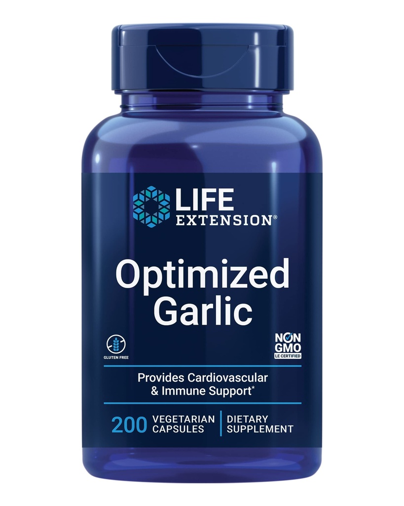 Aglio ottimizzato per la vita, capsule standardizzate per la salute del cuore, supporto immunitario, disintossicazione cellulare e funzione di piastrine sano, senza glutine, non OGM, vegetariano, 200 capsule