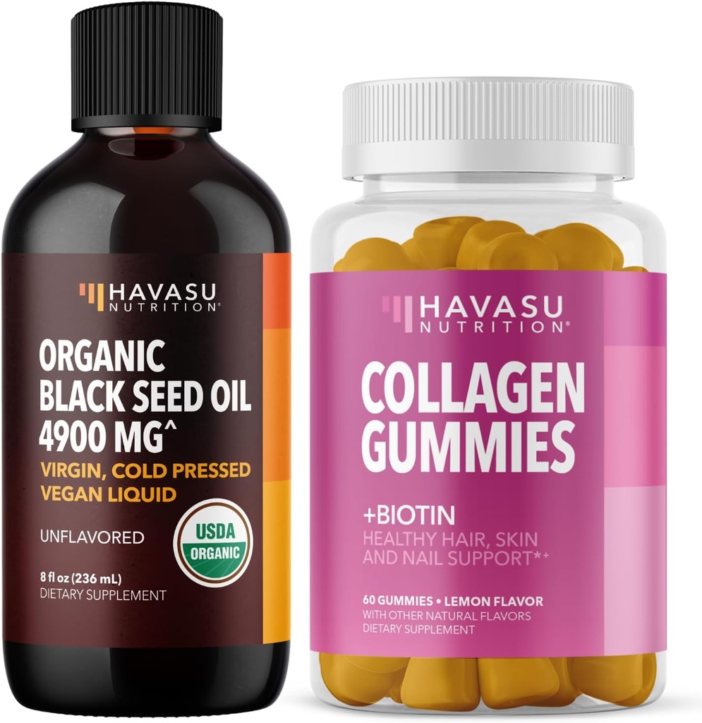 HAVASU NUTRITION Liquido dell'olio di semi neri organici + Bundle di gommie di collagene