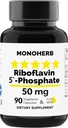 MONOHERB Riboflavin 5'-Phosphate 50 mg - 90 capsule vegetariane - Bioattiva Vitamina B2 - Made in Italy
