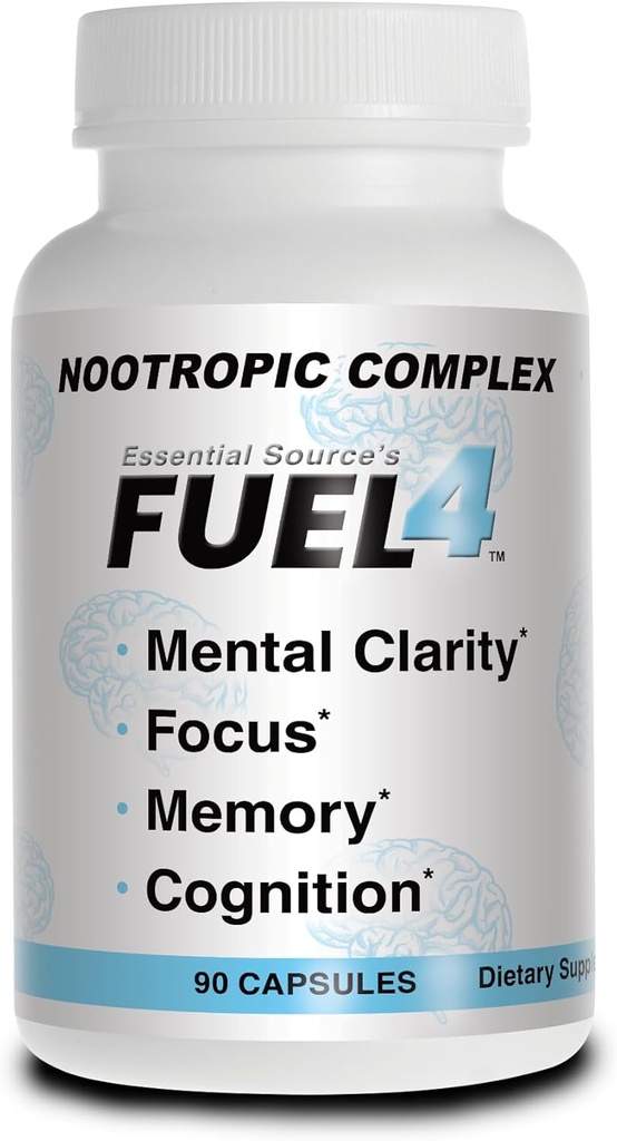 Fuel4 Nootropic Brain Support Supplemento – Focus & Mental Clarity Capsule con Vitamina D3, Ginkgo Biloba, Cognivia, Alpha GPC, DMAE & Huperzine A – Non-GMO, Made in USA – 90 capsule vegetali