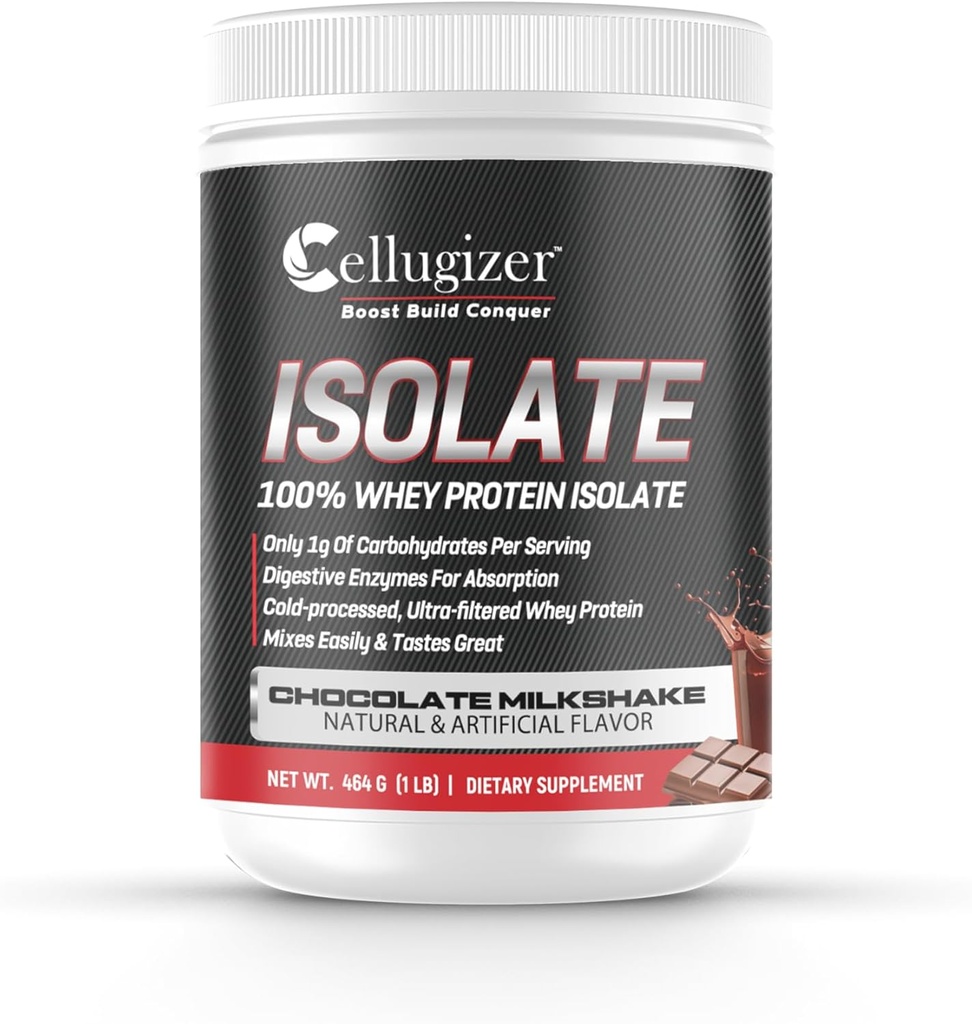 Cellugizzatore 100% Whey Isolate 1lb, Cioccolato I 25g Protein, Digestione veloce I 0g Zucchero, Carburo basso