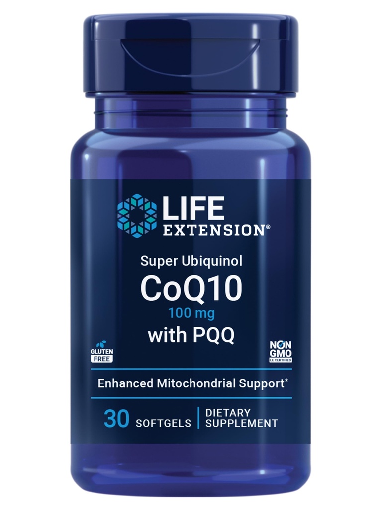 Estensione della vita Super Ubiquinol CoQ10 con PQQ, coenzima Q10, quinone pirroloquinolina, supplemento di salute del cuore, assorbimento massimo, 100 mg, non OGM, senza glutine, 30 softgels