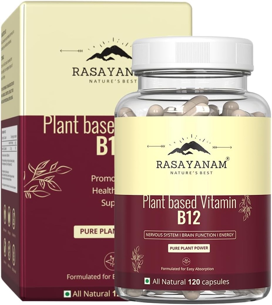 Vitamina B12 a base vegetale per gli uomini e le donne | Formulazione organica per vegetariani e vegani per sostenere il sistema nervoso e la funzione del cervello, Caplet