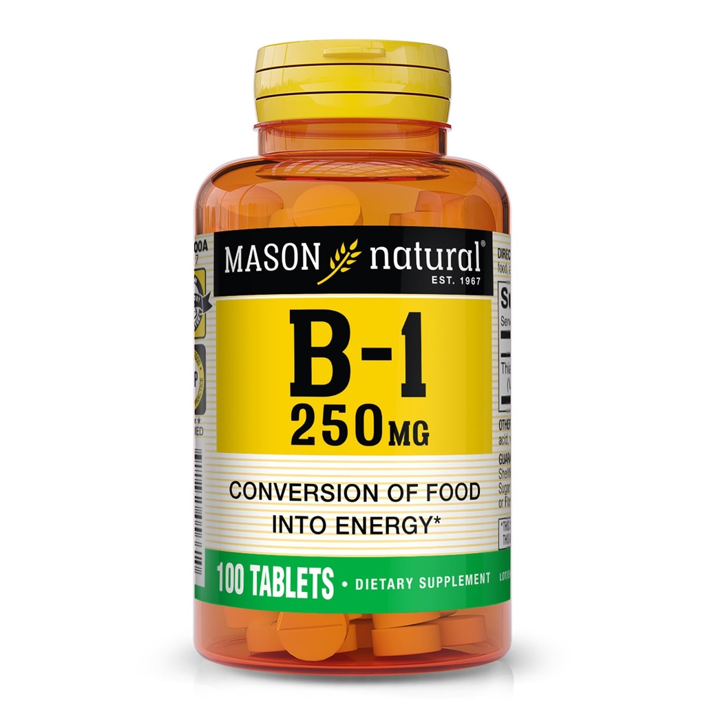 MASON Vitamina NATURAL B,1 Thiamine 250 mg, 100 giorni di alimentazione Supplemento dietetico, Facile, a, Tablets, Support Energy Production & Healthy Metabolism