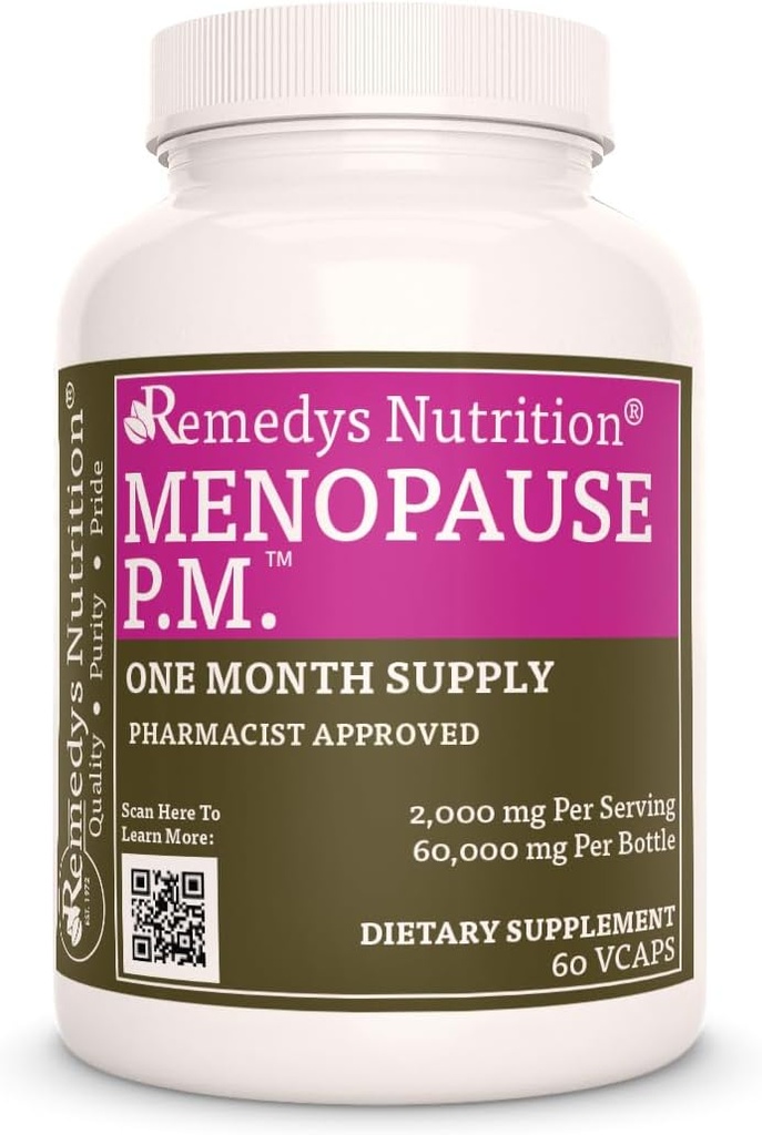 Nutrizione di Remedy Menopause P.M.TM | 1.000 mg, 60 Vegan Capsules Integratore alimentare a base di erbe | Due mesi di fornitura