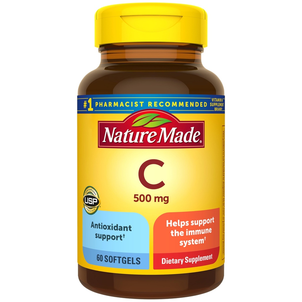 Vitamina C 500 mg, Integratore alimentare della vitamina C per il supporto immunitario, 60 Softgels, alimentazione di 60 giorni