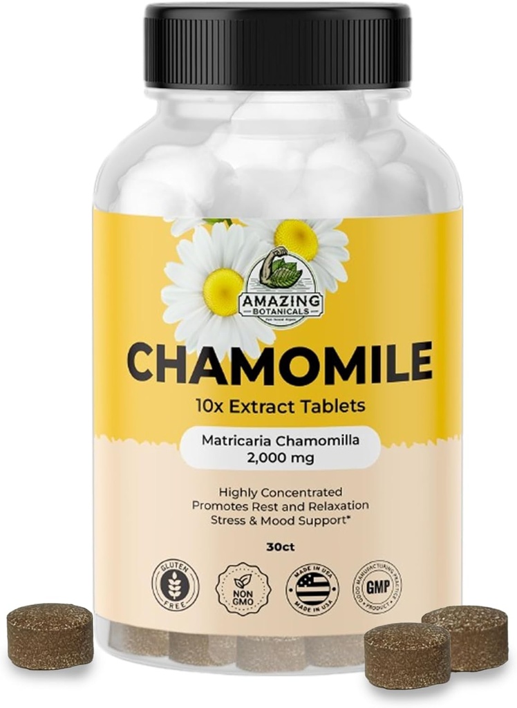Stupefacente Botanical Estratto di camomilla Organico compresse - Matricaria Chamomilla Plant-Based Supplement - 10x Extract 2000 MG Every - Promuove il relax - 30 compresse