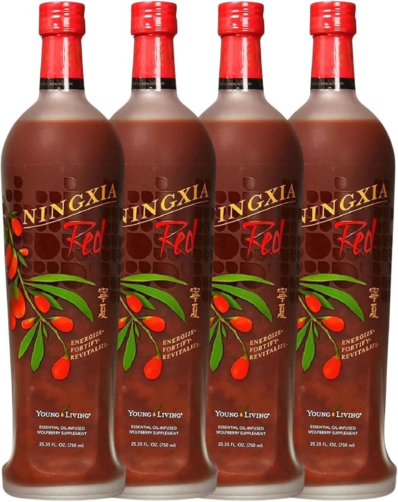 Young Living NingXia Red Antioxidant Drink | 25.35 fl oz | Superfruit Supplemento con Wolfberry, Blueberry, Pomegranate, Orange, Lemon & Yuzu Essential Oils | 4 Pack