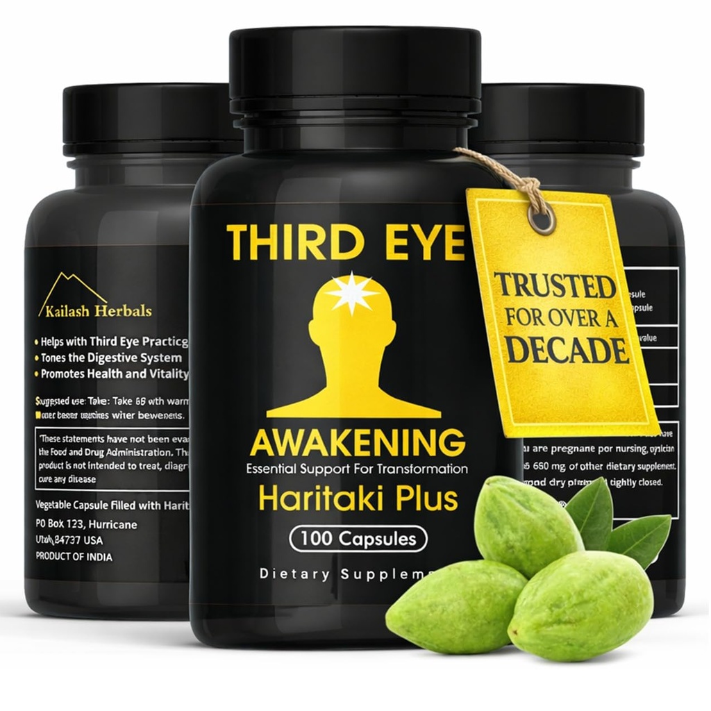 Terzo risveglio degli occhi - Capsule Haritaki organici - Kailash Herbals-100 capsule- 650 mg Ogni-Terminalia chebula- Vegan