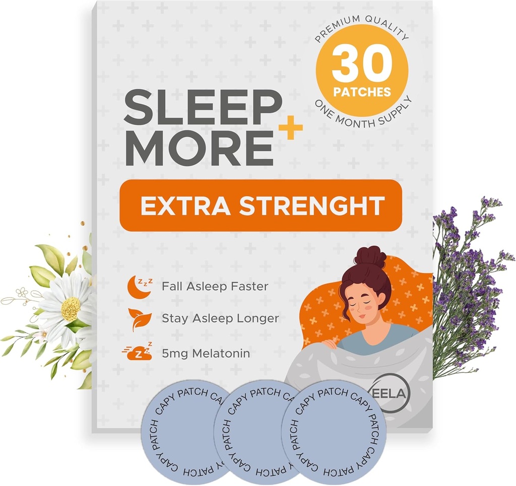 Dormire Patch Extra Forza per Adulti - 5 mg Melatonin Patch con GABA, Magnesium & Valerian Root - Dispositivo di sonno per Insomnia, Rilassamento & Ridurre Fatigue - Sleep Aid Slow Release - 30 Patches