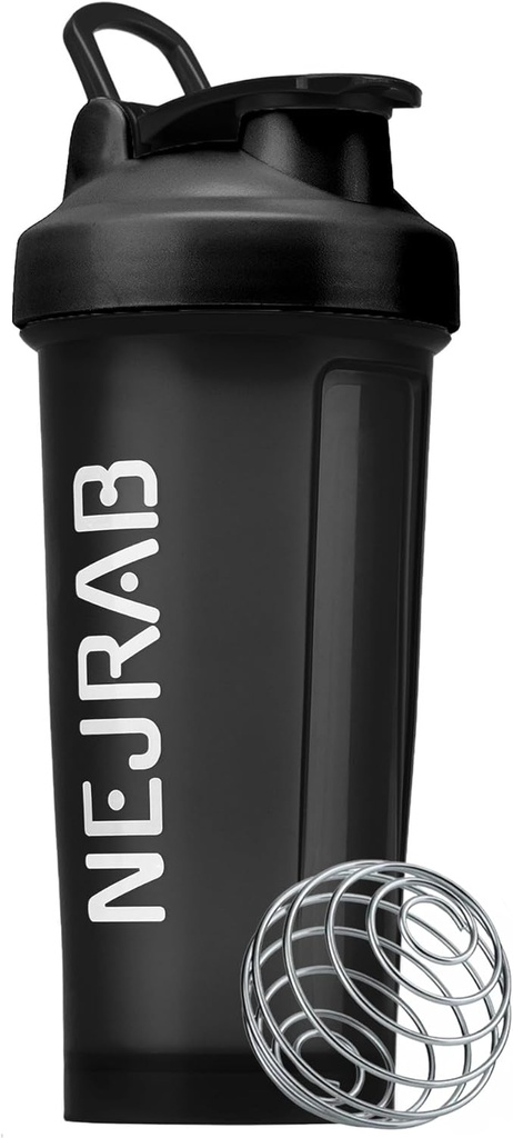 Bottiglia di Shaker Protien con palla di Whisk Wire, bottiglie di frullatore per miscele Protien, Coppa di Shaker Protein, 28 once, Bottiglia di Shaker Protein, Bottiglia di Shake Proteine (nero), Media, NJB 28-Oz