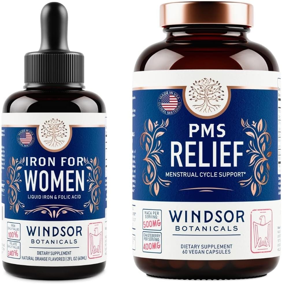 WINDSOR BOTANICALS Ferro liquido e PMS capsule di sollievo Donne Bundle