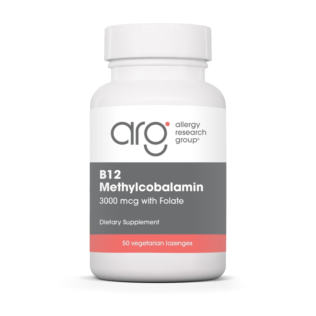 Gruppo di ricerca allergia B12 Integratore di metilcobalamina - Vitamina B12 e Folate, con acido folico da 400mcg, Pure, Lozenges vegetariano - 50 Conte
