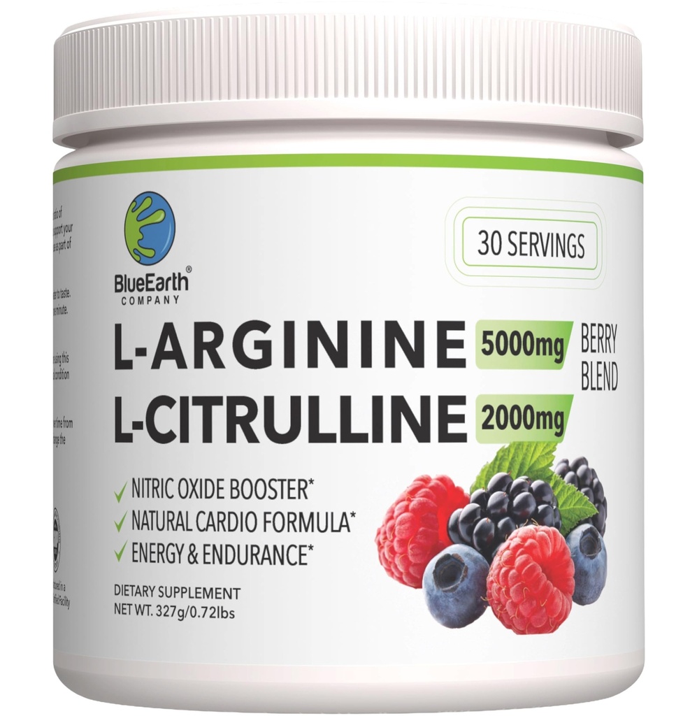 L-Arginina 5000mg + L-Citrullina 2000mg supplemento di polvere complesso - Nitric Oxide Booster - salute del cuore, flusso sanguigno, energia e resistenza - 30 Serve (Berry Blend)
