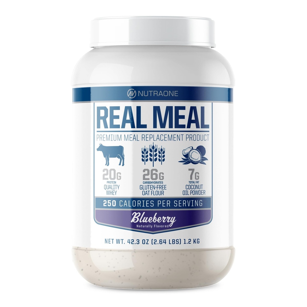 Meal reale di NutraOne - Polvere perfetta per la sostituzione del meal per gli obiettivi di tutti i giorni | Compreso proteine del siero, olio di cocco e avena senza glutine* (Blueberry – 2.6 lbs.)