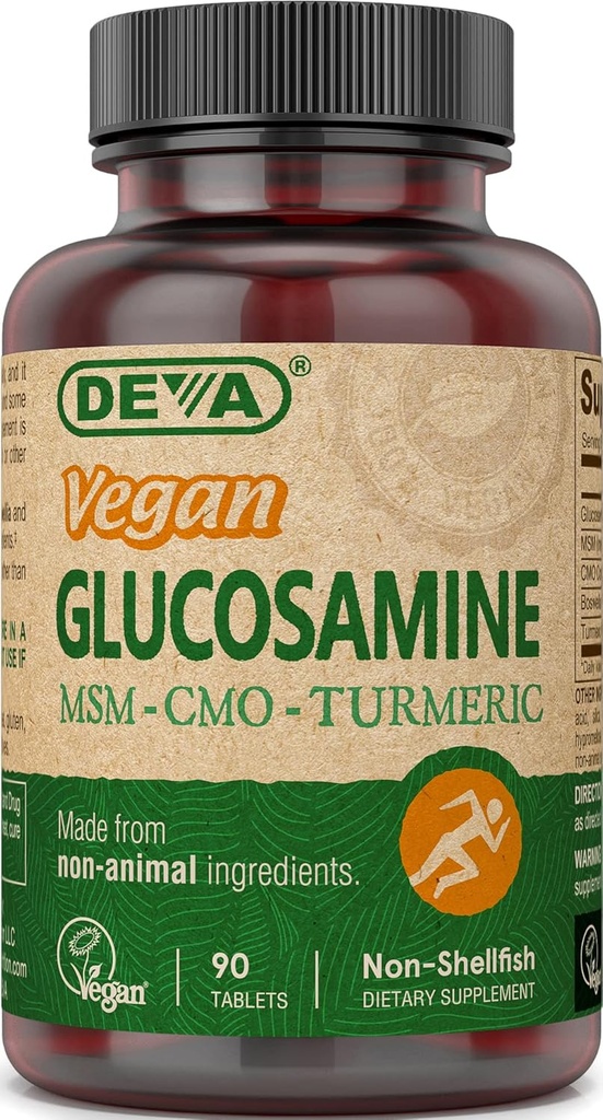 DEVA Vegan Glucosamine MSM & CMO, CMO, Estratto di curcuma, Estratto di Boswellia con ingredienti non animali, 90 compresse