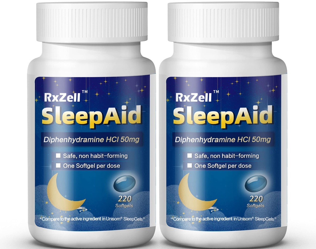 Soccorso del sonno, Difenidramina Softgels 50mg, Easy-to-Swallow, Supporta sonno più profondo, Non Habit-Forming (220 Conti | Pack di 2)