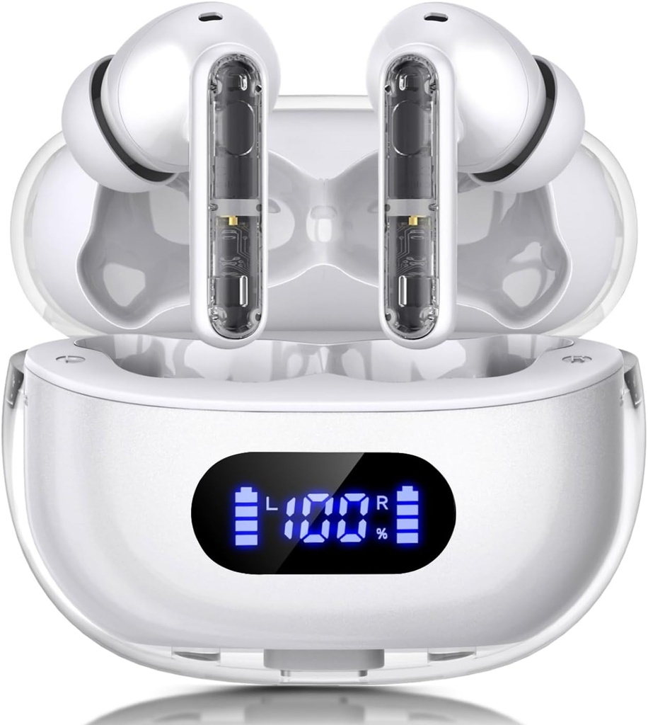 Wireless Earbuds P1 PRO, Auricolari wireless Bluetooth Cuffie con Clear Call Mics Ear Buds, Comodo Fit, IPX7 impermeabile Headset lunga durata della batteria, 30H tempo di riproduzione per l'allenamento sportivo