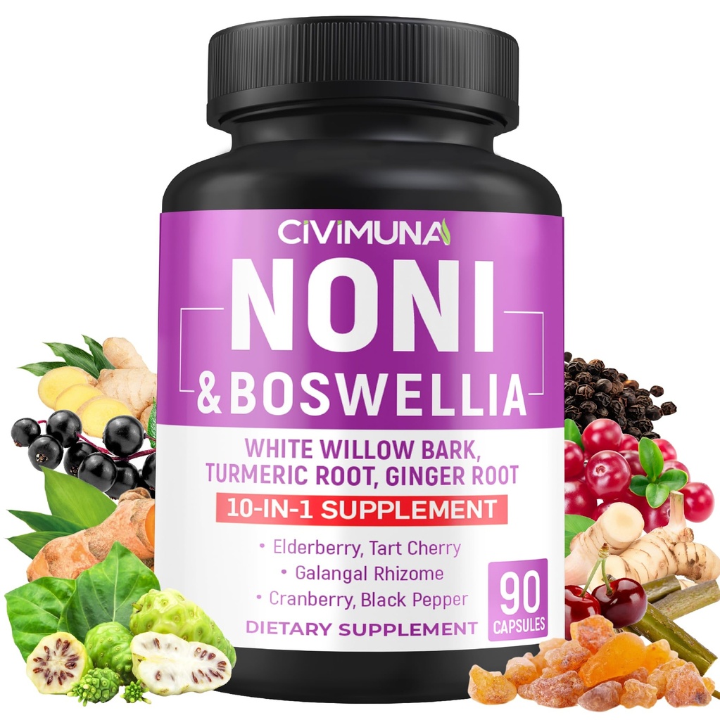 Noni Capsule con Boswellia, White Willow Bark, Turmeric, Ginger Root e altro - 90 Capsule per 3 Mesi di Alimentazione