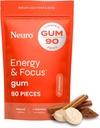 NeuroGum Energy & Focus Gum (Cinnamon, 90 pezzi) | Caffeina naturale 40 mg + L-teanina + vitamina B12 & B6 + Xylitol | Supplemento di prestazioni del cervello cognitivo senza zucchero