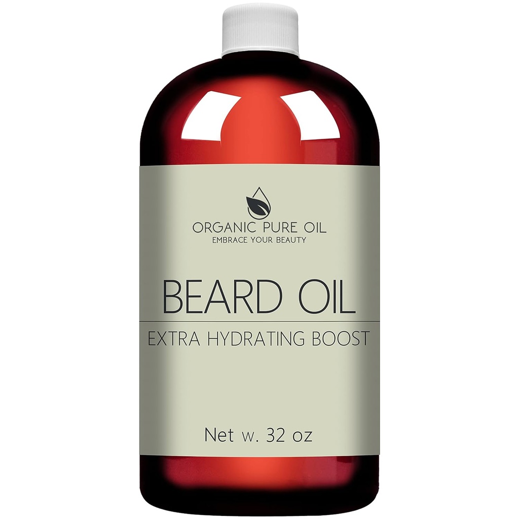 Olio di barba non profumato - Naturale, Non OGM, Idratazione dei capelli facciali e miscela di olio di condizionamento - 32 oz - Bulk Sized, Promuovere la crescita e Silky Smooth Hair - Jojoba, Argan & More