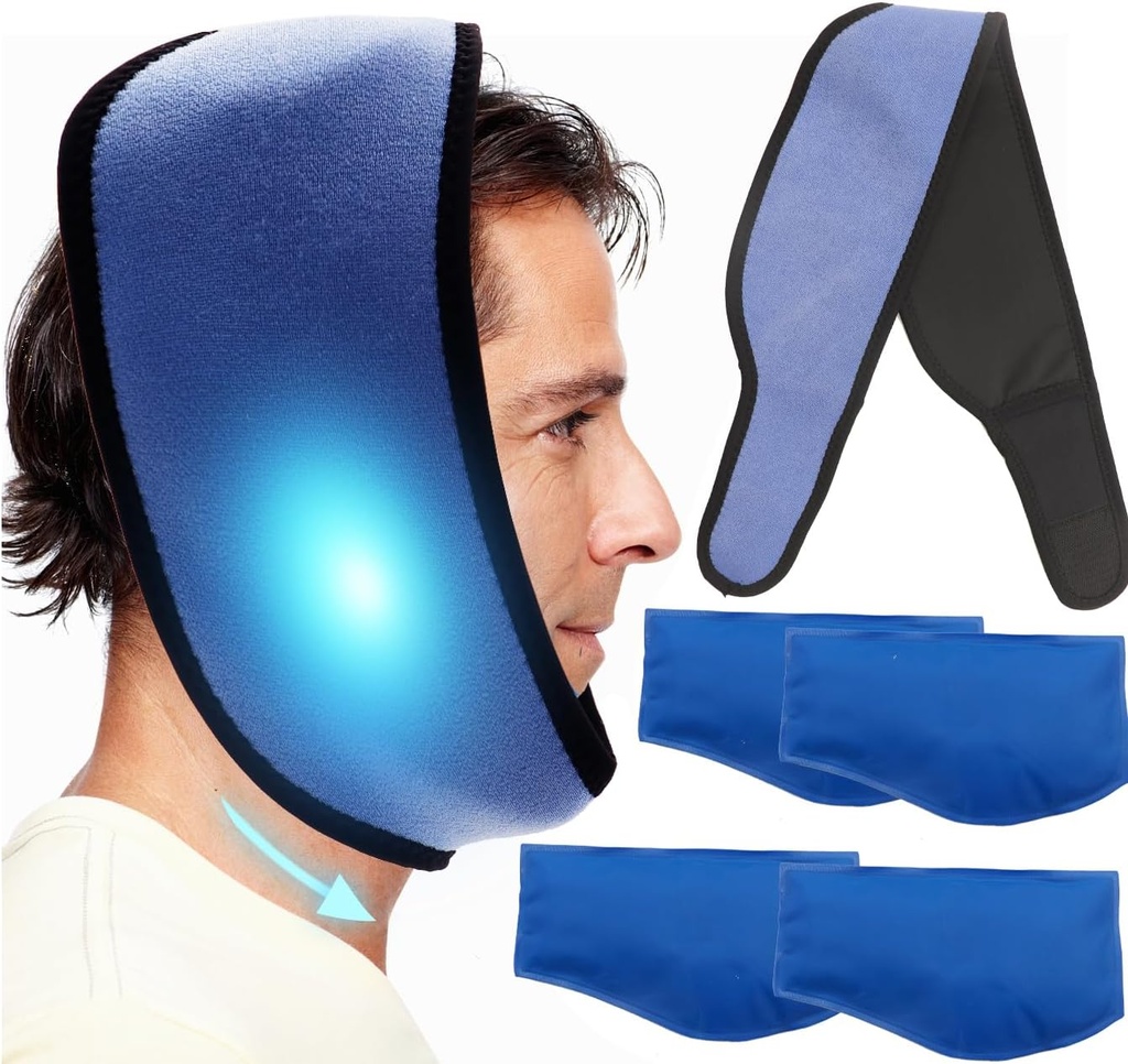 Gelato di faccia generico per Jaw, Toothache Ice Pack Cold Compress per testa e mento, Rilievo di dolore per i gel caldi o freddi riutilizzabili per la chirurgia TMJ, orale e facciale, gli impianti dentali (1 Wrap+4 Ice Pack)