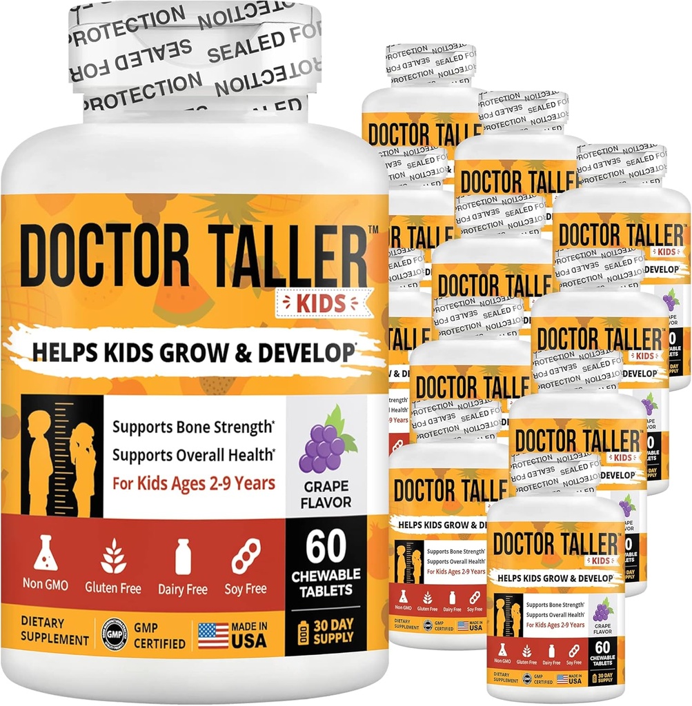 NuBest Doctor Taller Kids with Multivitamins, Multimineral, Calcium Chewable Tablets, Calcium Supplement per bambini Età da 2 a 9 anni - Uvaggio Flavor - Aiuta i bambini sani - 12 Pack