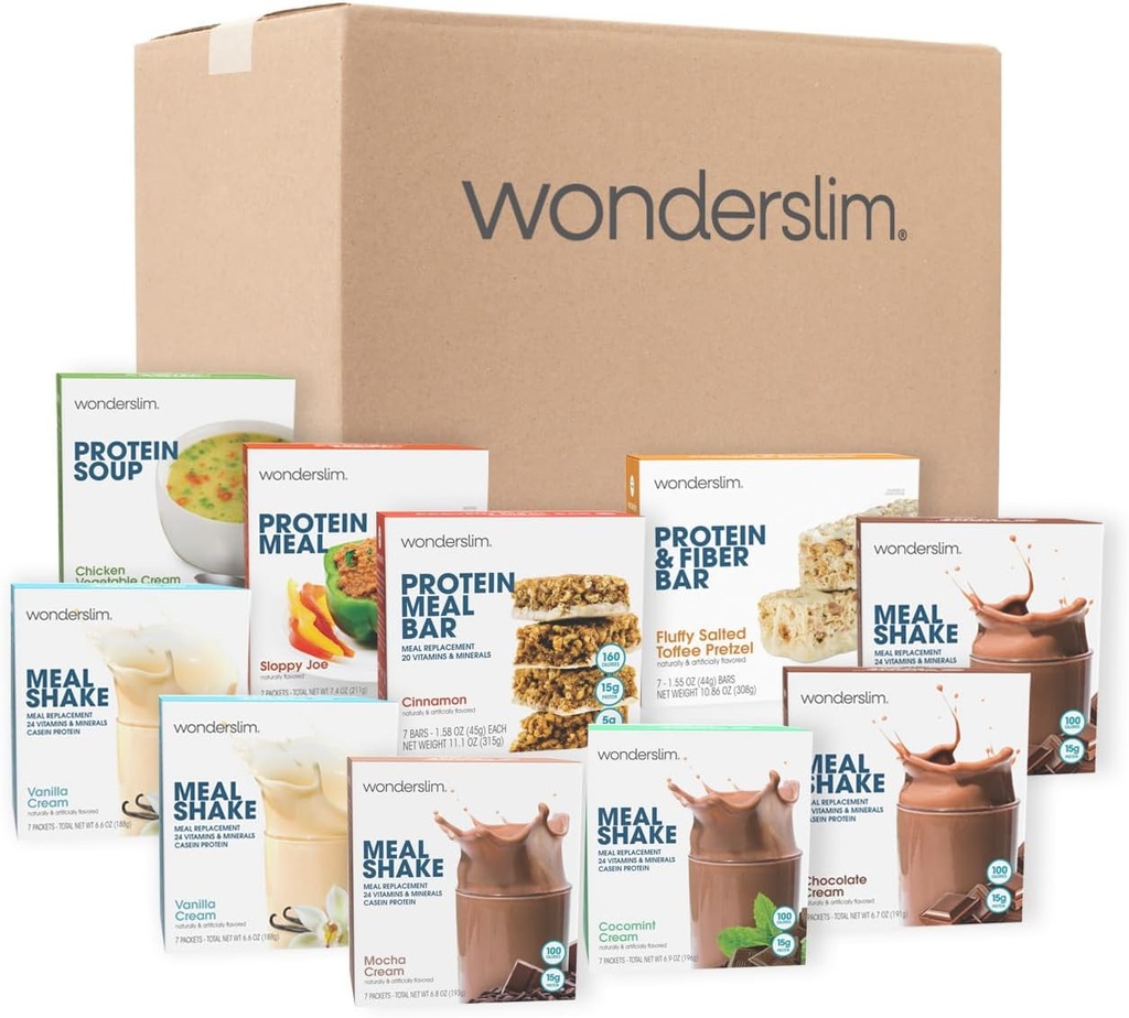 Wonderslim 2 settimana di perdita di peso kit – 70 pronto per mangiare cibo dieta per la perdita di peso, pasti preconfezionati & snack per uomini e donne, con struttura integrata per il successo a lungo termine