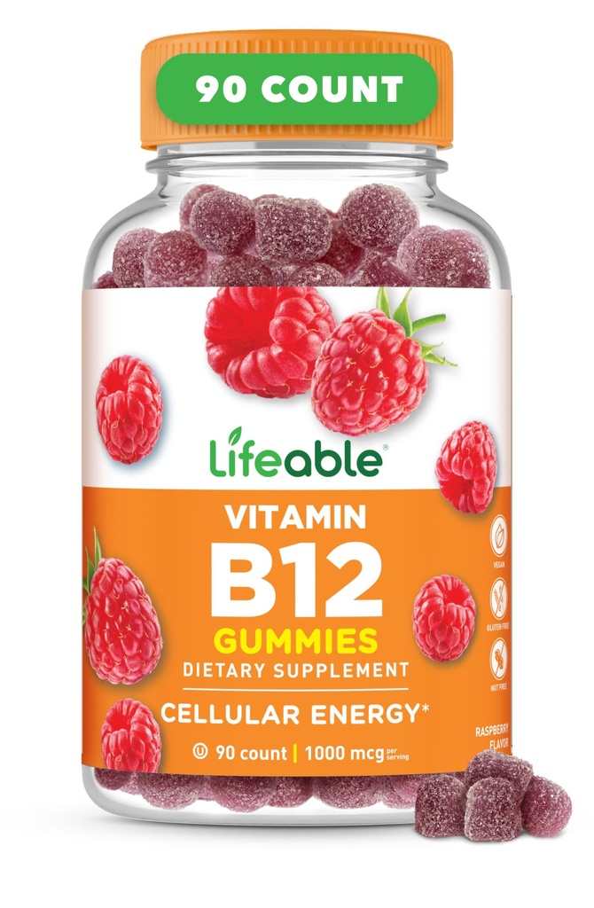 Vitamina vitale B12 Gummies per gli adulti | 1000 mcg | Gran Tasting B12 Vitamine | Non OGM, Vegan B12 | per l'energia e il supporto Metabolismo | 90 Gummies