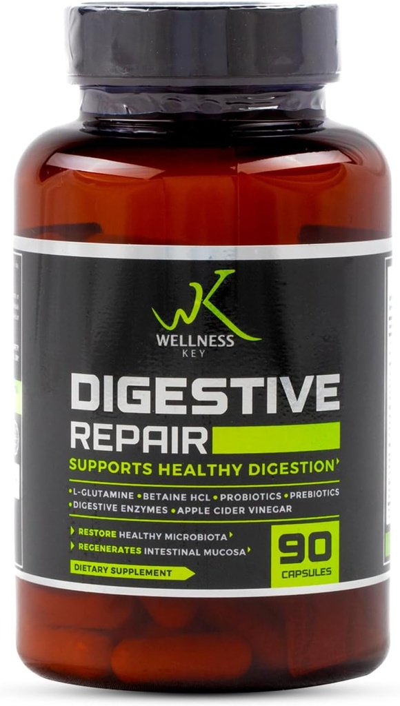 Riparazioni digestive 5-in-1 più 7 enzimi digestivi e 6 probiotici con 3 miliardi di CFU+Probiotici | Migliorare il fegato e la digestione | Nessun Bloating | Ingredienti naturali | 30 giorni | 90 capsule | 3/giorno