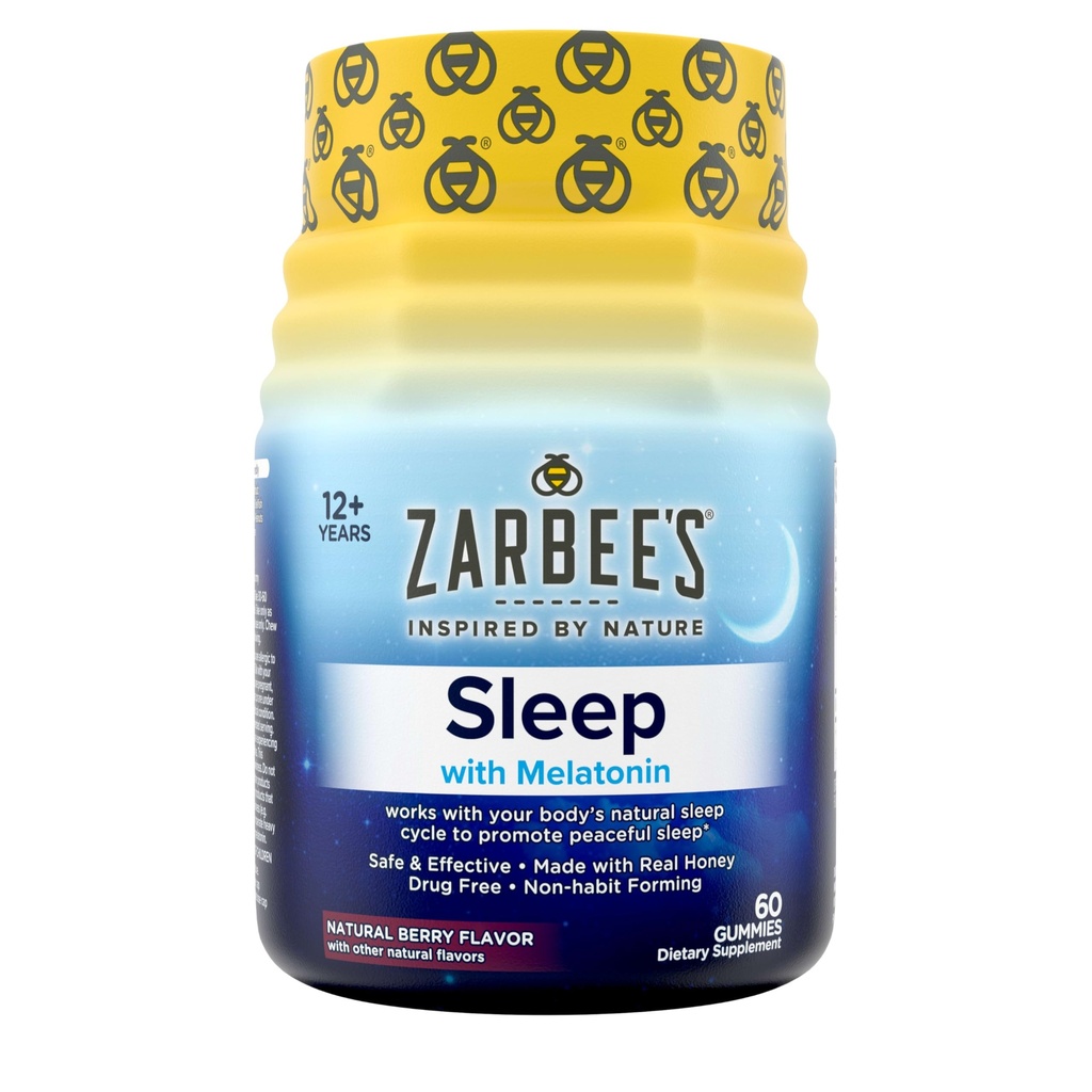 Zarbee's Melatonin Gummies 3mg Sleep Supplemento per promuovere il sonno tranquillo, Natural Mixed Fruit Flavor, Adulti Gummy Età 12 Su, 60 Conte