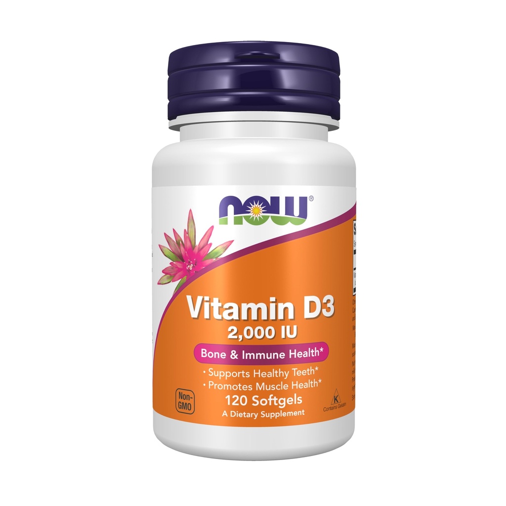 NOW Integratori alimentari, Vitamina D-3 2000 IU, Alta potenza, Supporto strutturale*, 120 Softgels